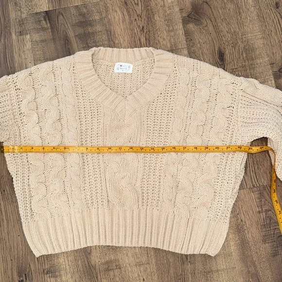 Poof Apparel Cable Knit V-Neck Sweater - Cream - Picture 2 of 7